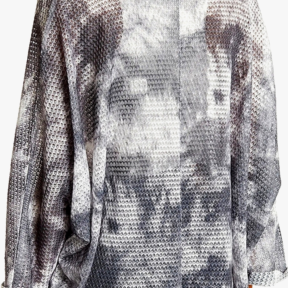 VINCE CAMUTO Neutral Tie-Dye Cuffed 3/4 Sleeve Knit Cocoon Cardigan Wrap Women's - Picture 4 of 9